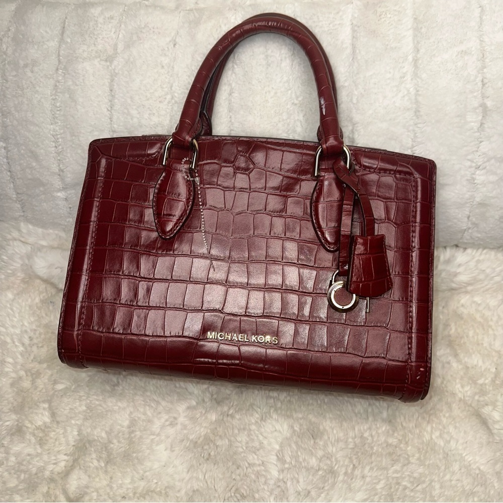 Michael kors Zoe Alligator Embossed Burgundy Bag - Picture 2 of 7